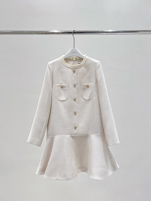 雀说 秋冬新款法式小香风连衣裙女木耳边圆领长袖套头A字裙4ZF-81888 商品图6