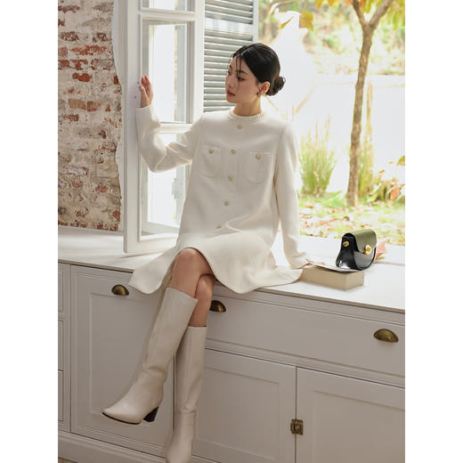 雀说 秋冬新款法式小香风连衣裙女木耳边圆领长袖套头A字裙4ZF-81888 商品图4