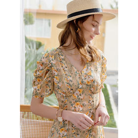 欧芮儿短袖碎花雪纺连衣裙女2020新款夏季气质显瘦收腰中长款A字