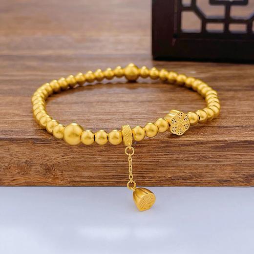 【限时克减150元】足金999 古法福字莲蓬吊饰花形圆珠间圆珠手串（珠约4mm）(周长约16.5-17.5cm)(YGFSC00163)补差价）预售产品下单后不退款不退货不换货不补差价 商品图1