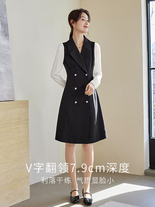 【专属特价】熙世界假两件双排扣西装裙女通勤面试OL赫本风连衣裙2025春新款 商品图2