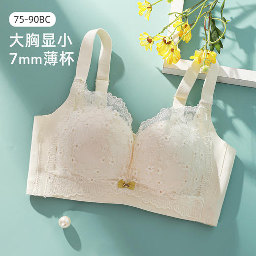 熳洁儿 内衣女大胸显小浪漫花卉蕾丝文胸轻薄透气舒适无钢圈上托防下垂23261512 商品图1