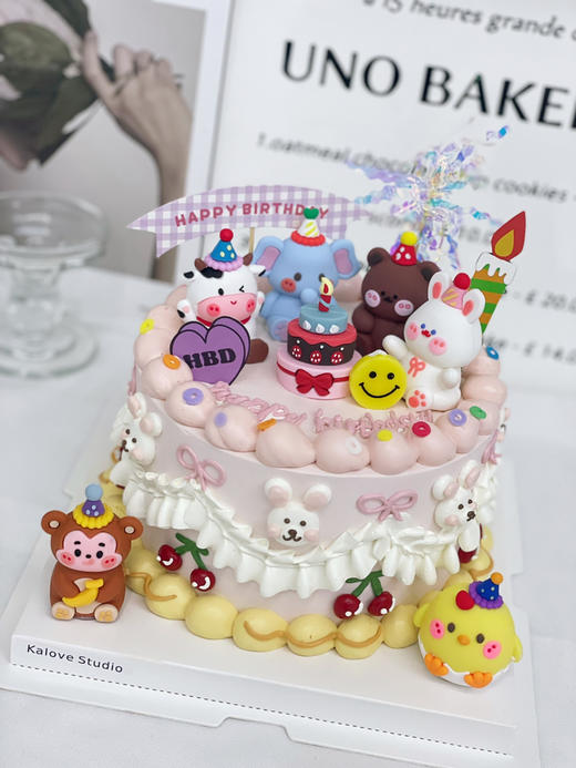 可爱软陶立体小动物周岁生日蛋糕 商品图0