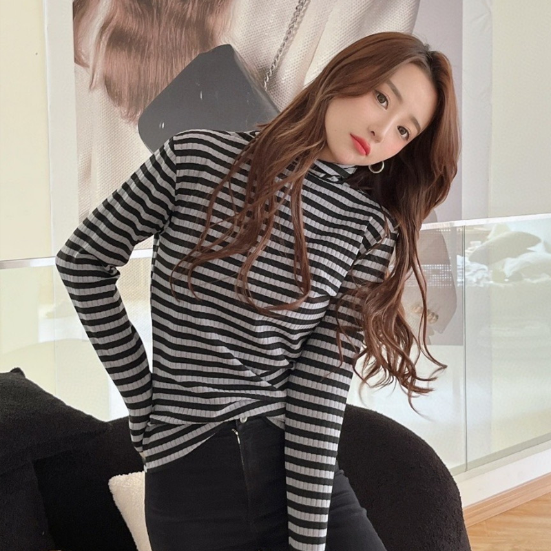 【买一送一】时尚堆堆领套头条纹内搭毛衣  绵柔舒适修身显瘦 时髦穿搭一件穿三季