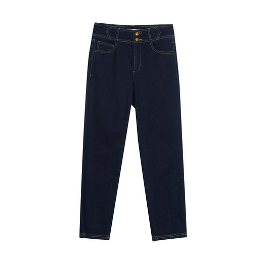 谜底棉弹牛仔裤女2024春新款复古高腰两粒扣百搭铅笔裤241MK0009 商品图4