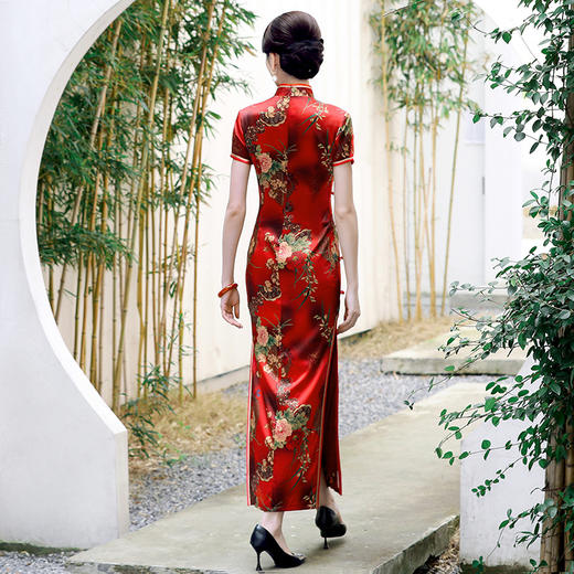 高端真丝旗袍长款桑蚕丝年轻款年会气质旗袍【3天发货】WXG-241 商品图4