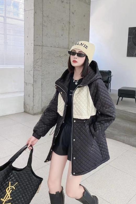 LNNNS 黑白撞色收腰连帽休闲棉服外套 17394 商品图1