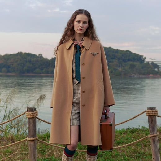 谜底中长款毛呢大衣2024春季新款极简风翻领大廓形外套241MD0126 商品图1