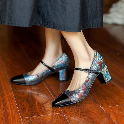 春季新款，中古刺绣花布旗袍玛丽珍单鞋BE-b9011 商品图6