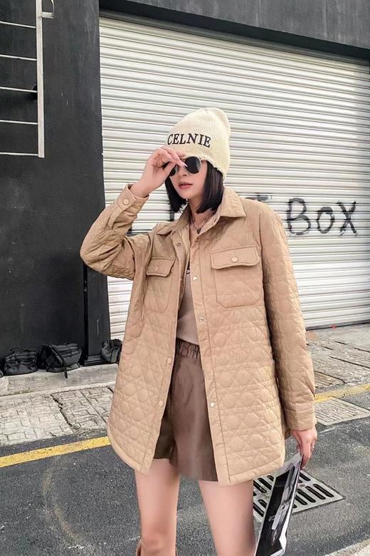 LNNNS 卡其色菱形格翻领单排扣棉服外套 17445 商品图0