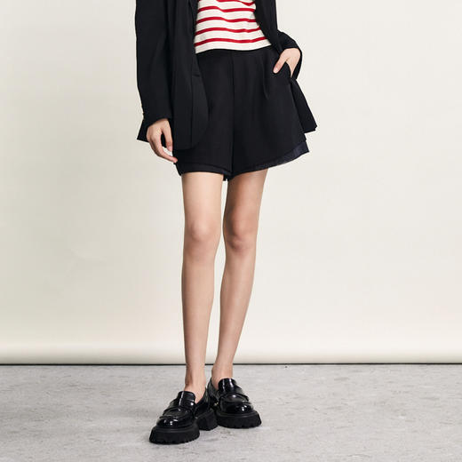 谜底A型直筒裤女2024春季新款简约时尚百搭休闲拼接短裤241MK0072 商品图0