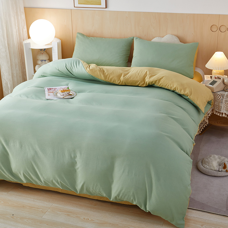 【自营】彼加曼 BGM-T2262 双拼彩棉纯风四件套(抹茶绿/黄卡) 200*230cm