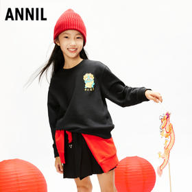 【新年红】男童女童卫衣春新款圆领长袖红色上衣安奈儿童装EM411099