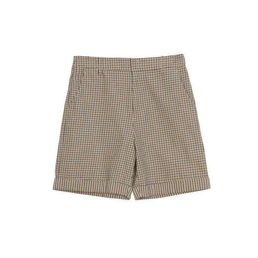 谜底格纹短裤女2024春季新款复古风百搭高腰纯棉直筒裤241MK0058 商品图4