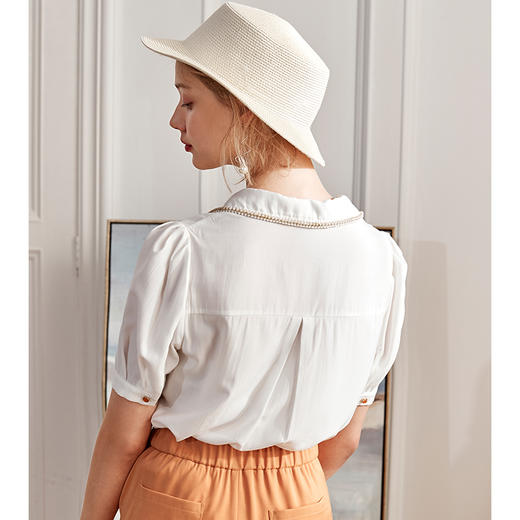 欧芮儿2020夏装新款v领短袖白色衬衫女设计感小众衬衣宽松上衣潮 商品图1