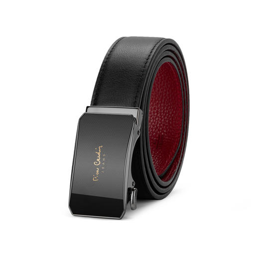 皮尔卡丹男士真皮自动扣牛皮皮带腰带本命年红底皮带 商品图3