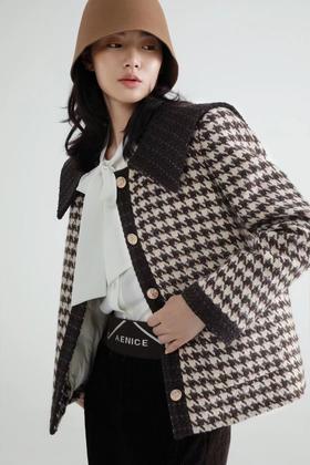 amadella 复古可爱宽松款千鸟格羽绒服外套 17482