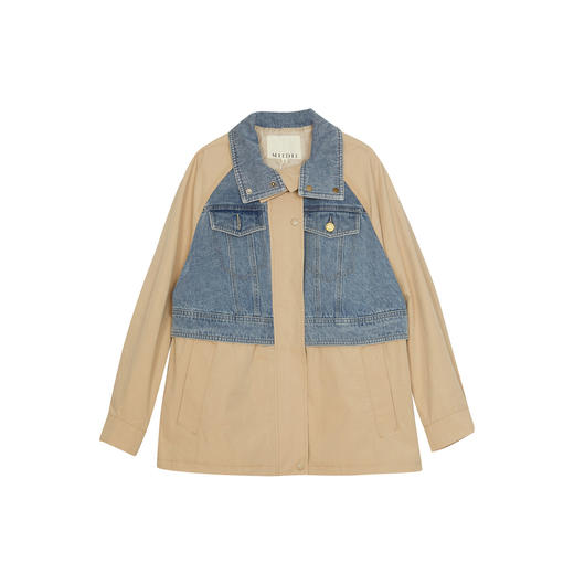 谜底拼接牛仔风衣女2024春新款复古时尚翻领中长款外套241ME0097 商品图4