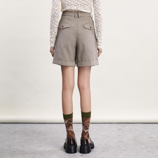 谜底格纹短裤女2024春季新款复古风百搭高腰纯棉直筒裤241MK0058 商品图1
