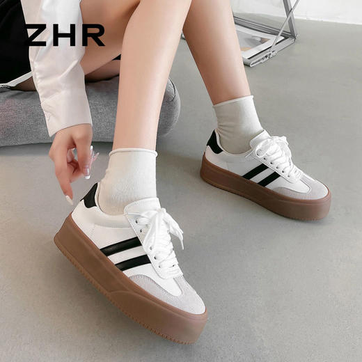 ZHR德训鞋女2024春季新款时尚百搭厚底软底防滑运动休闲板鞋 商品图3