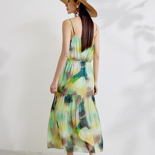 【度假系列】玳莎真丝印花吊带裙2024春装100%桑蚕丝乔其显瘦长裙  EA35002 商品图3