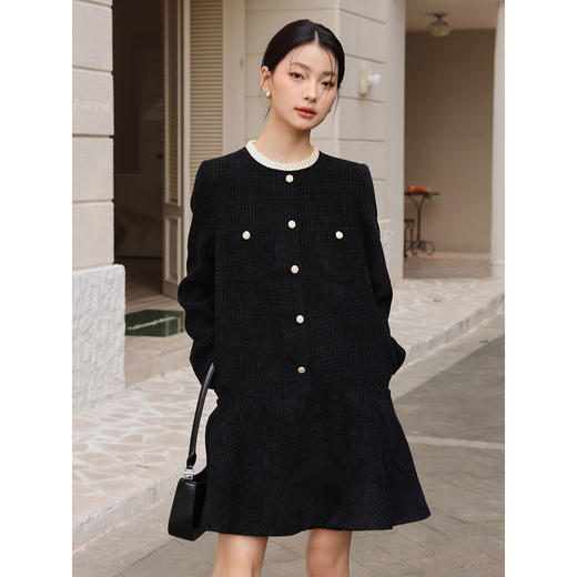 雀说 秋冬新款法式小香风连衣裙女木耳边圆领长袖套头A字裙4ZF-81888 商品图2