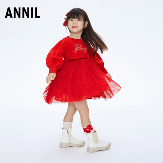 女童灯笼袖网纱裙裙子新款安奈儿童装实体店同款XG413602 商品图3