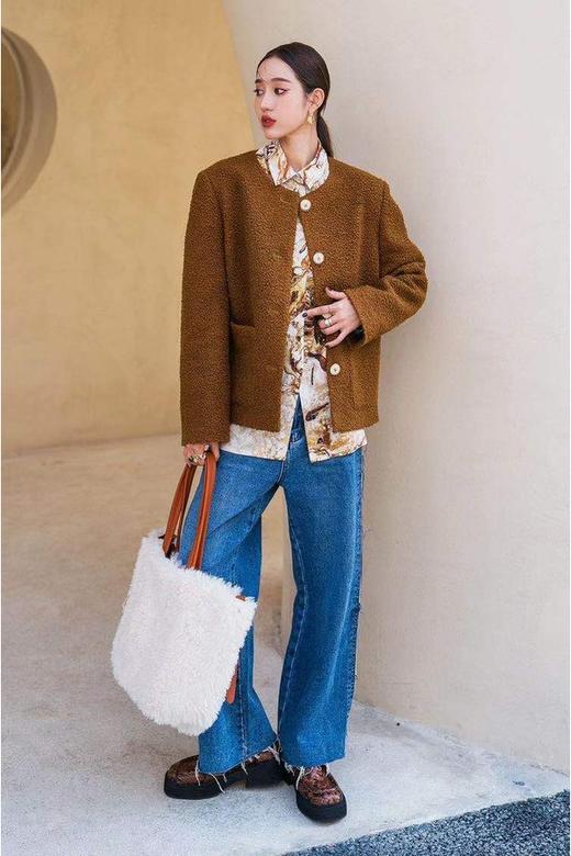 Le Malene 简约无领仿羊驼呢外套 11366 商品图1