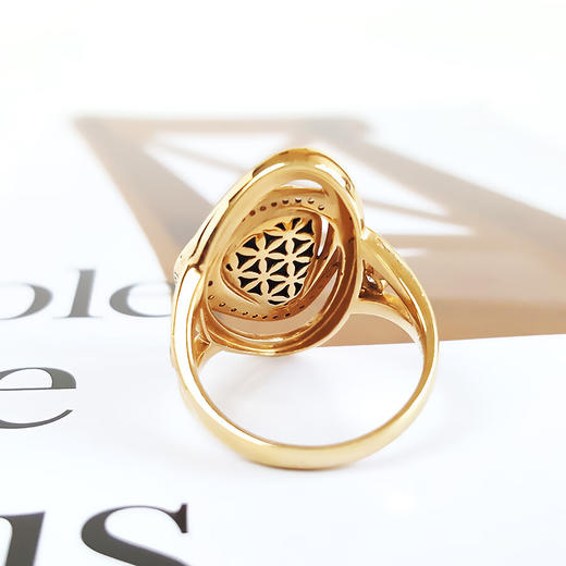 【天然正品】AU750收藏级玫瑰金镶钻镶2.25克拉天然蓝绿游极光黑欧泊（好运平安）戒指13.5号311223NJ14 商品图3