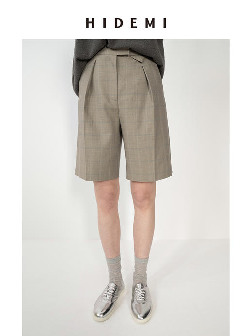 HIDEMI羊毛经典简约翻领色织格纹西装/压褶中裤 商品图8