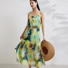 【度假系列】玳莎真丝印花吊带裙2024春装100%桑蚕丝乔其显瘦长裙  EA35002