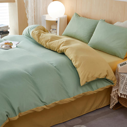 【自营】彼加曼 BGM-T2262 双拼彩棉纯风四件套(抹茶绿/黄卡) 200*230cm 商品图1
