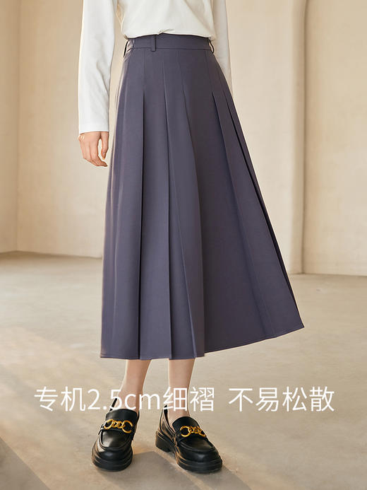 【专属特价】熙世界中长款百褶半身裙2025春新款通勤高腰a字伞裙改良马面裙 商品图1
