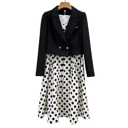 A7108        高端气质减龄百搭小西装外套+波点连衣裙两件套套裙（特价不退换，细节有差异，以实拍为准） 商品图2