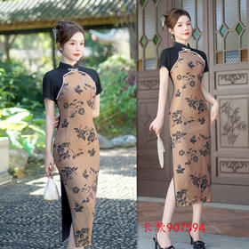 SKY 907594改良新中式长款旗袍裙