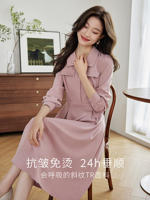 【专属特价】熙世界正式场合气质连衣裙女2025春新款通勤工装风长袖衬衫裙子 商品图1