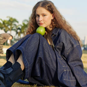 谜底直筒裤女2024春季新款时尚特色高腰宽松牛仔裤女士241MK0157