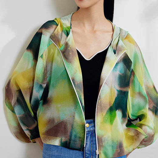 【度假系列】玳莎连帽宽松真丝外套女2024春装新款100%桑蚕丝印花  EA37308 商品图2