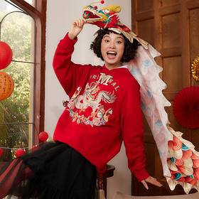 谜底中长款连帽卫衣女2024春新款学院风大廓形绣花上衣241MV0051