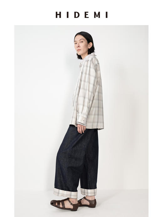 HIDEMI 浅灰系格纹口袋廓形极简宽松版衬衫 商品图3