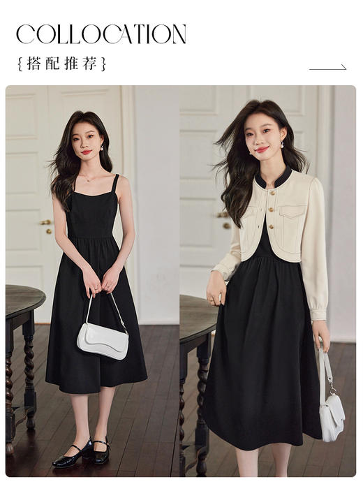 【129选3件，不退换】熙世界黑色吊带连衣裙女2025春新款高级感复古气质赫本风小黑裙 商品图4