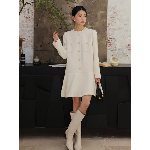 雀说 秋冬新款法式小香风连衣裙女木耳边圆领长袖套头A字裙4ZF-81888 商品图3