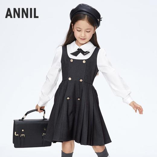 女童学院风假两件翻领长袖连衣裙裙子新款安奈儿童装实体店同款AG413573 商品图1