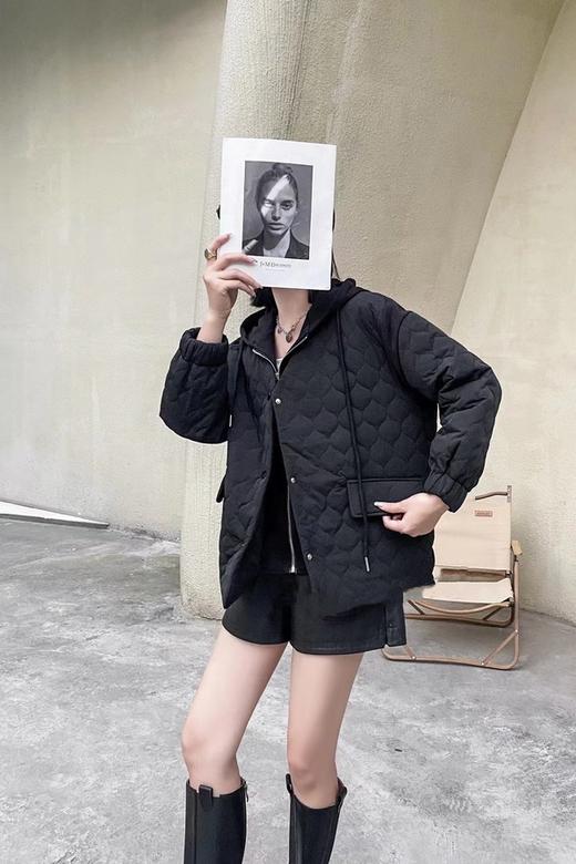 LNNNS 菱形格拼接卫衣连帽假两件棉服外套 17437 商品图2