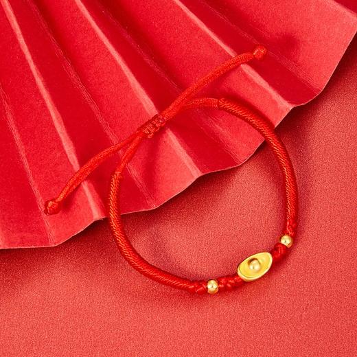 【限时7.5折】【定价黄金】足金 #儿童/宝宝 3D硬金元宝双珠幸运红绳可调节成品手串（宝宝、大人都可戴）(AA3DSC00009)（预售产品下单后不退款不退货不换货不补差价） 商品图1