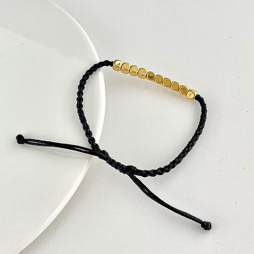 【限时7.5折】【定价黄金】足金 3D硬金十全十美方糖珠黑绳调节成品手串(AA3DSC00198-2)（预售产品下单后不退款不退货不换货不补差价） 商品图2