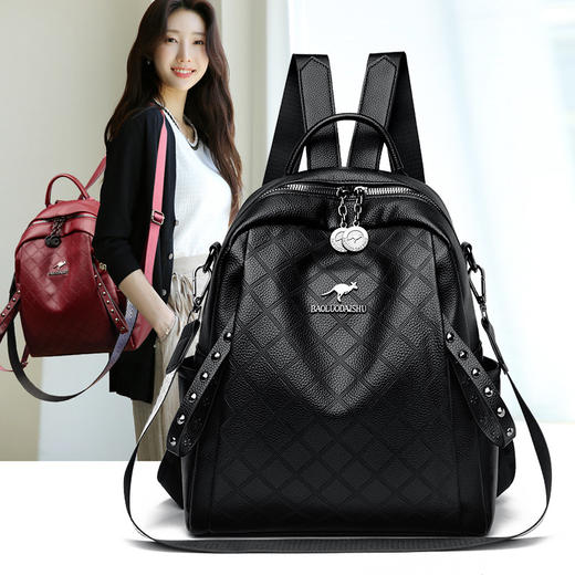 ALBB-真皮质感双肩包女2023秋冬新款韩版休闲大容量女士背包软皮旅行包(货号:BL812) 商品图0