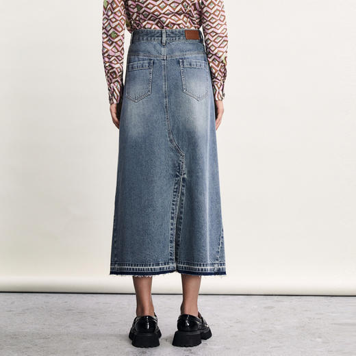 谜底A字型长款半身裙2024春季新款复古百搭高腰牛仔半裙241MB0002 商品图2