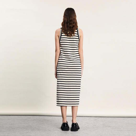 谜底连衣裙无袖女2024春新款文艺风条纹亲肤修身中长裙241ML0117 商品图2
