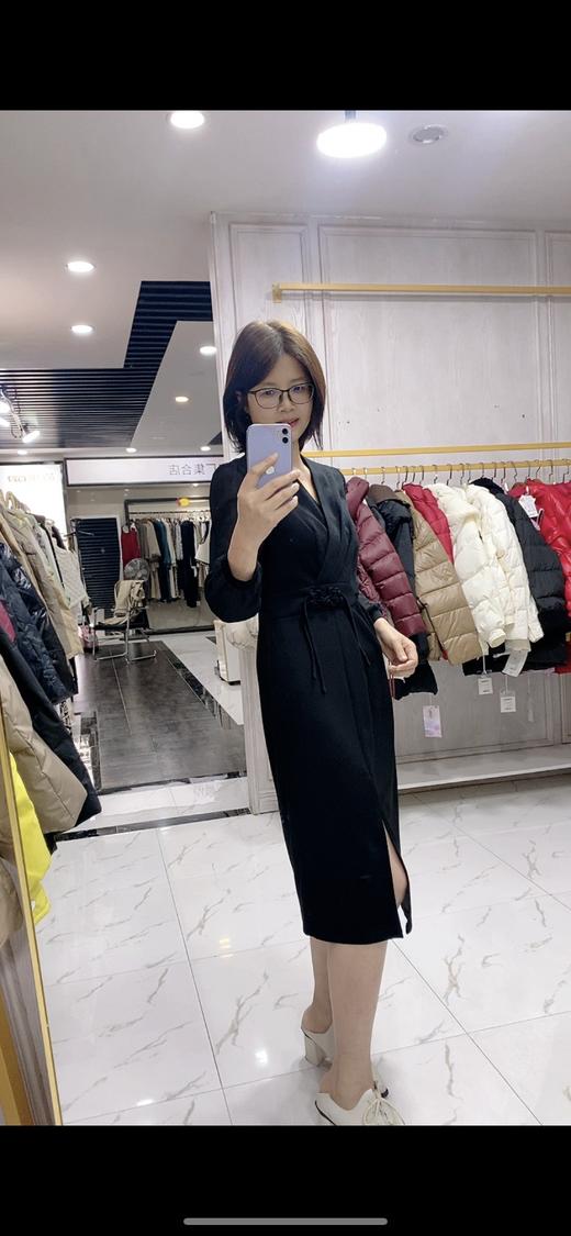 A7099        高端复古气质收腰显瘦V领侧开叉连衣裙 商品图1